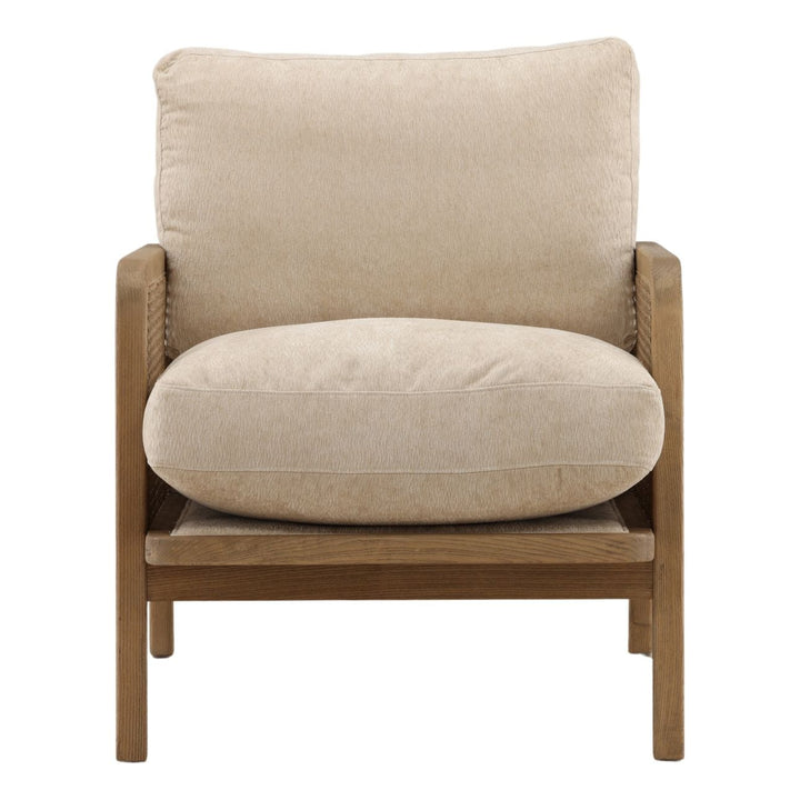 Ismara Sand Chenille and Rattan Lounge Chair, front view