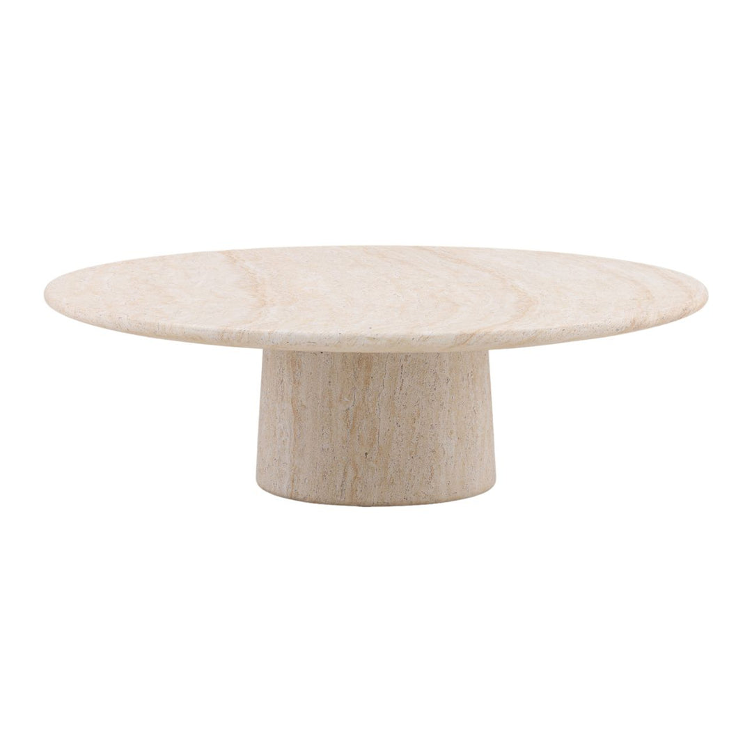 Treva Faux Travertine Outdoor Coffee Table, three-quarter studio view