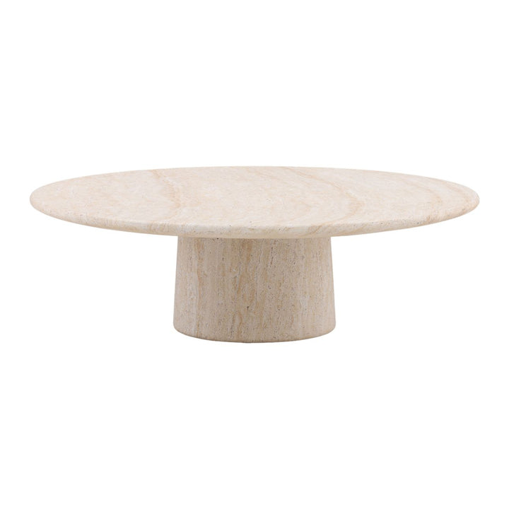 Treva Faux Travertine Outdoor Coffee Table, three-quarter studio view