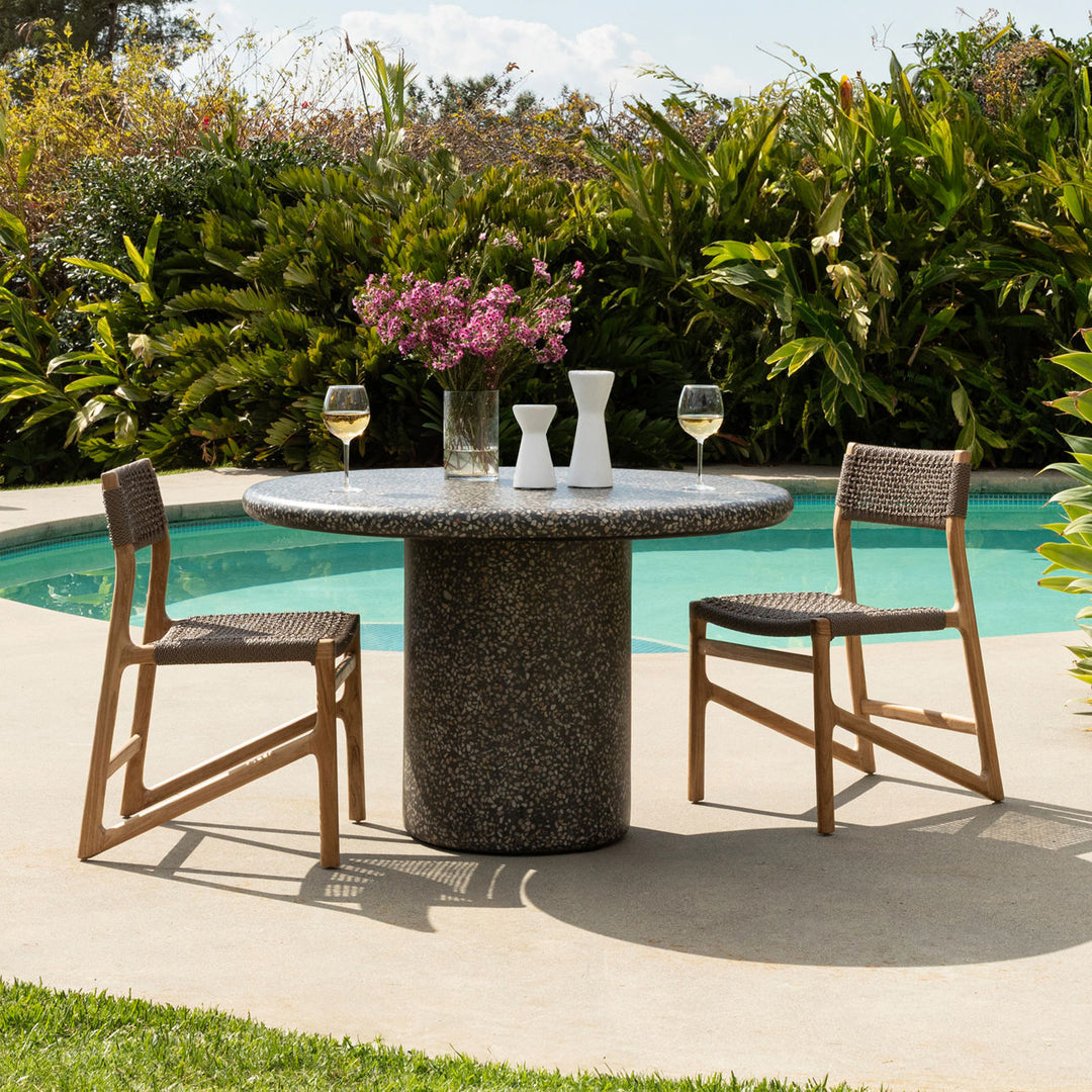 Cassian Black Terrazzo Outdoor Dining Table, lifestyle view