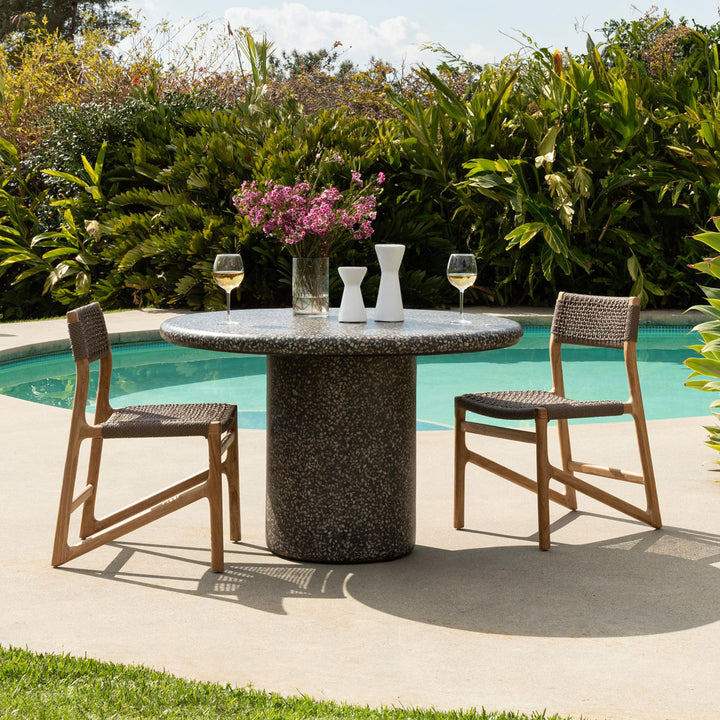 Cassian Black Terrazzo Outdoor Dining Table, lifestyle view