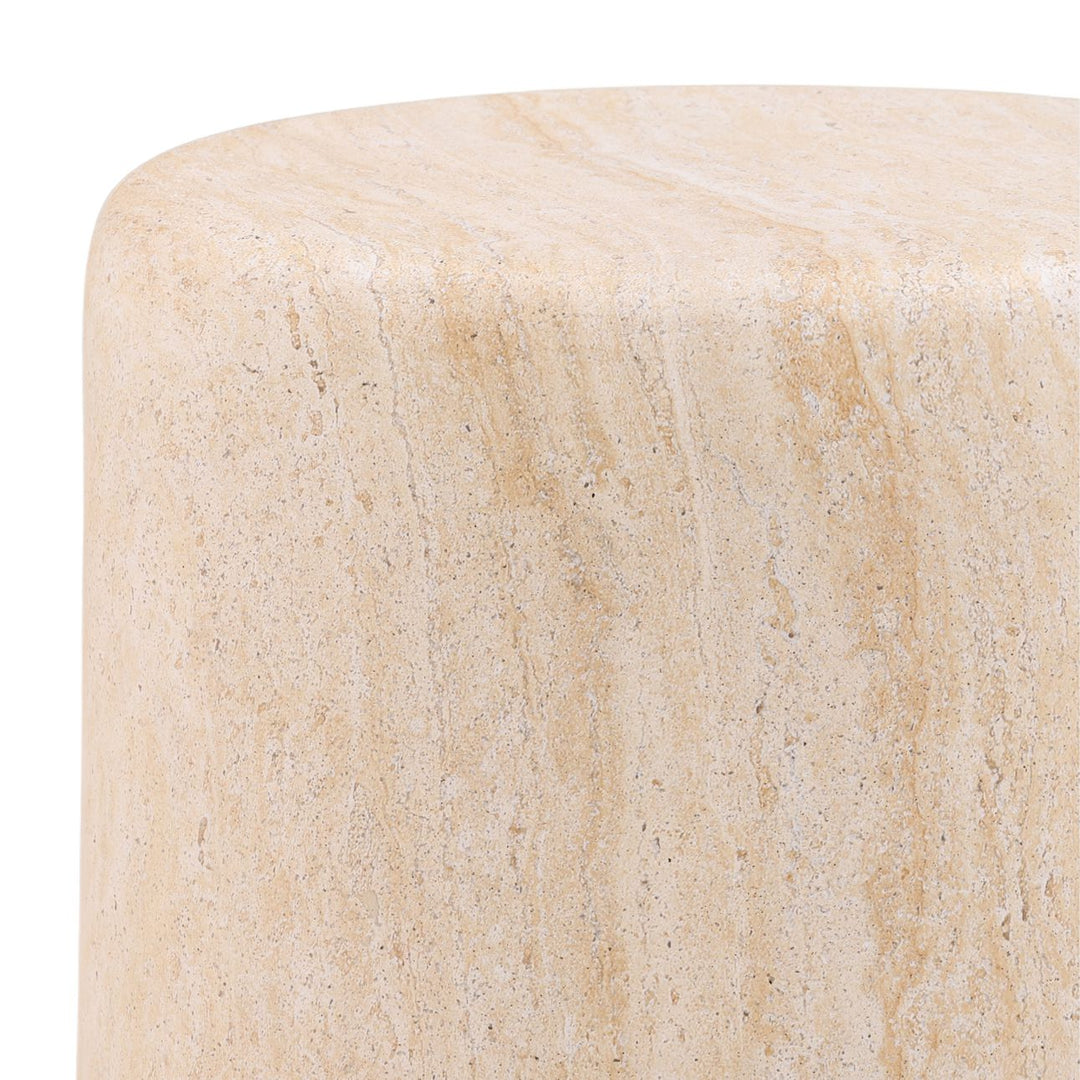 Leto Faux Travertine Outdoor Side Table, detail 2 view