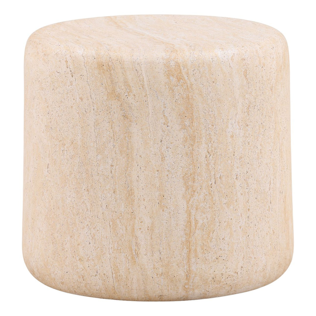 Leto Faux Travertine Outdoor Side Table, three-quarter studio view