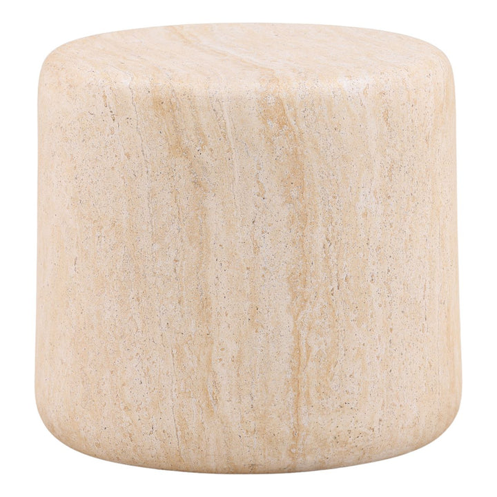 Leto Faux Travertine Outdoor Side Table, three-quarter studio view