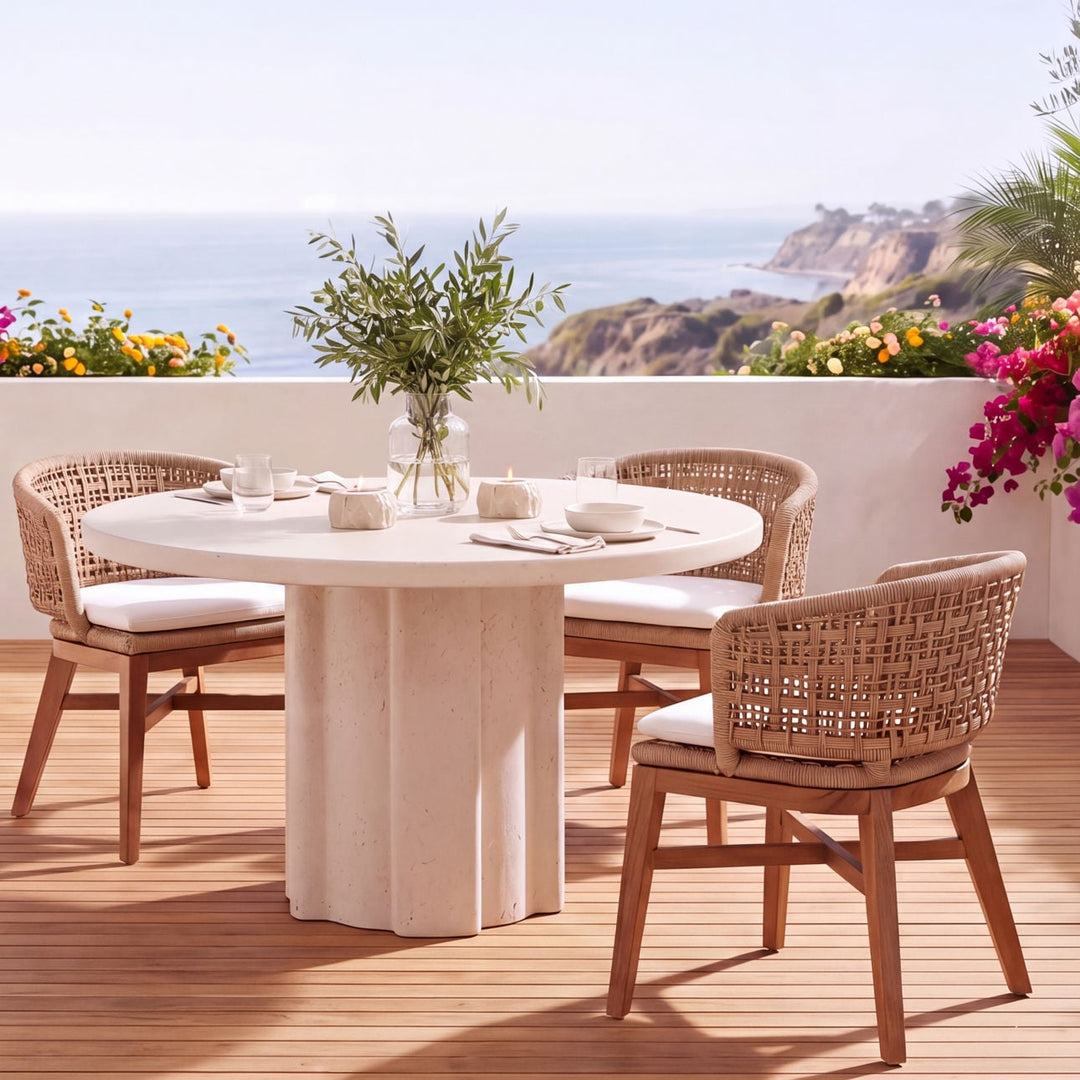 Vale Ivory Concrete Outdoor Dining Table, lifestyle view