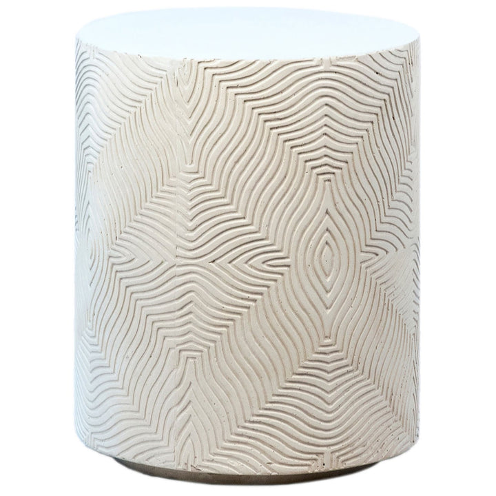 Taro White Outdoor Side Table, three-quarter studio view
