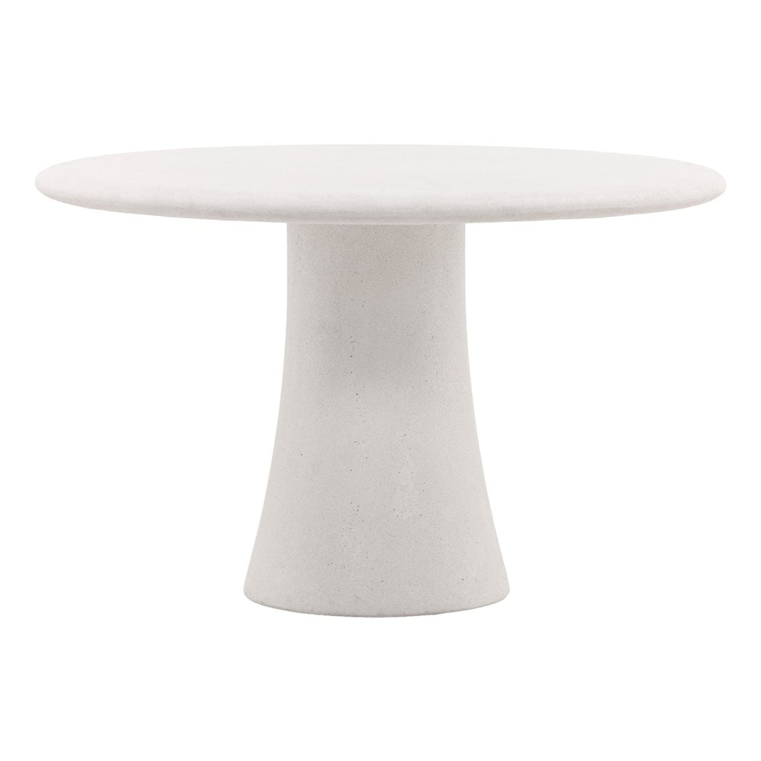Jemma White Concrete Outdoor Dining Table, three-quarter studio view