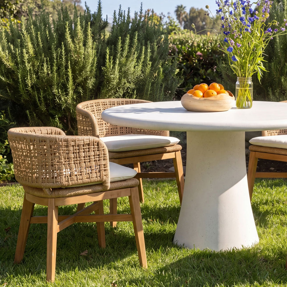 Jemma White Concrete Outdoor Dining Table, lifestyle view