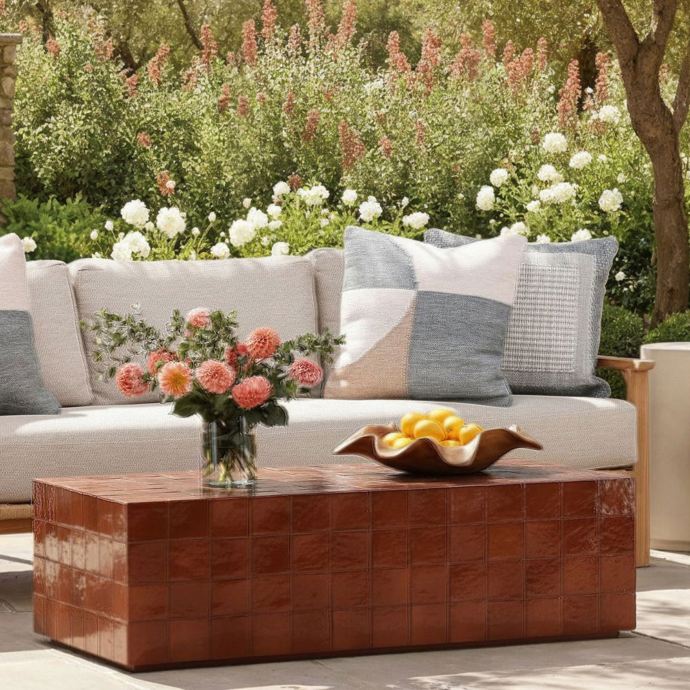 Dena Faux Tile Outdoor Coffee Table, lifestyle view