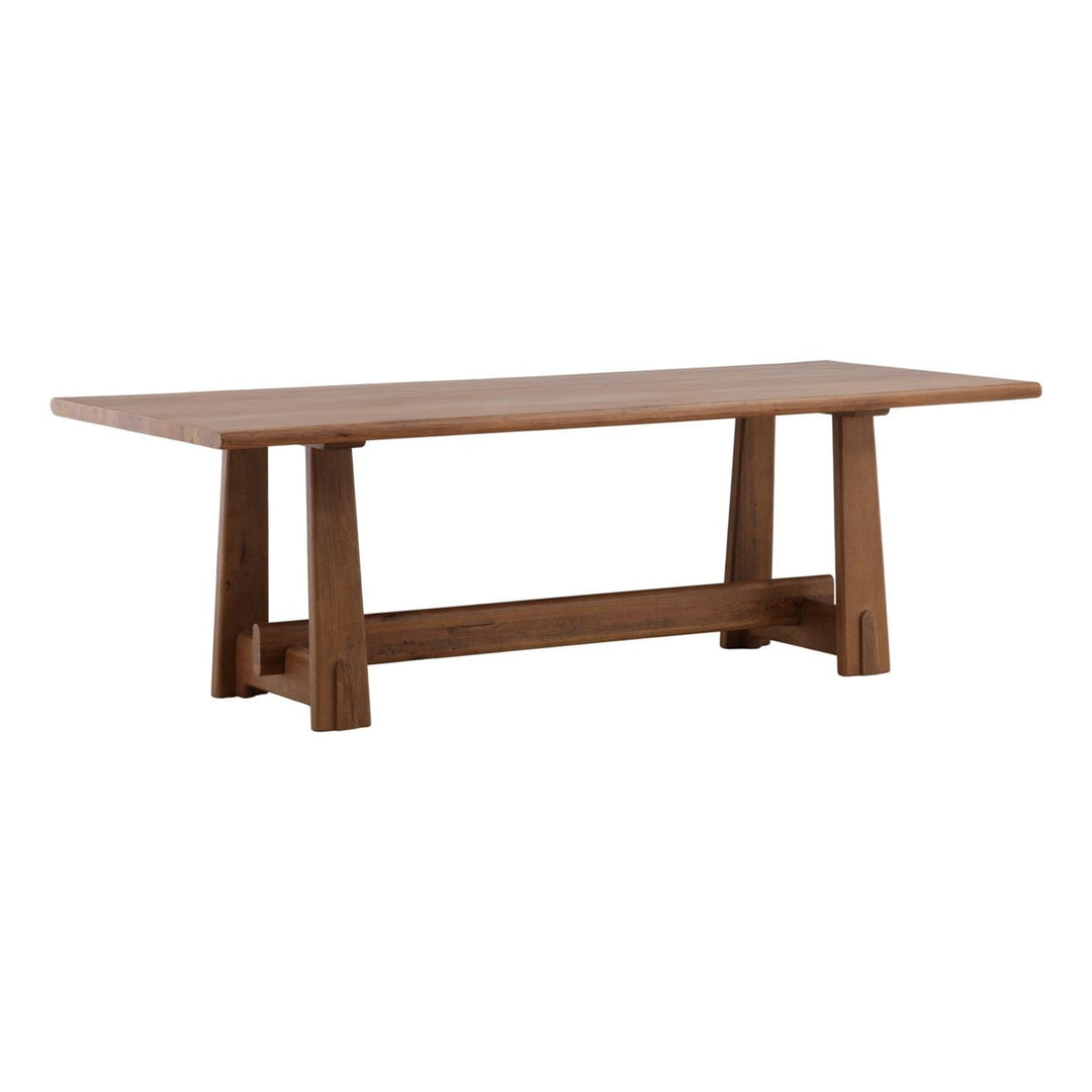 Linden Mango Wood and Steel Dining Table, three-quarter studio view