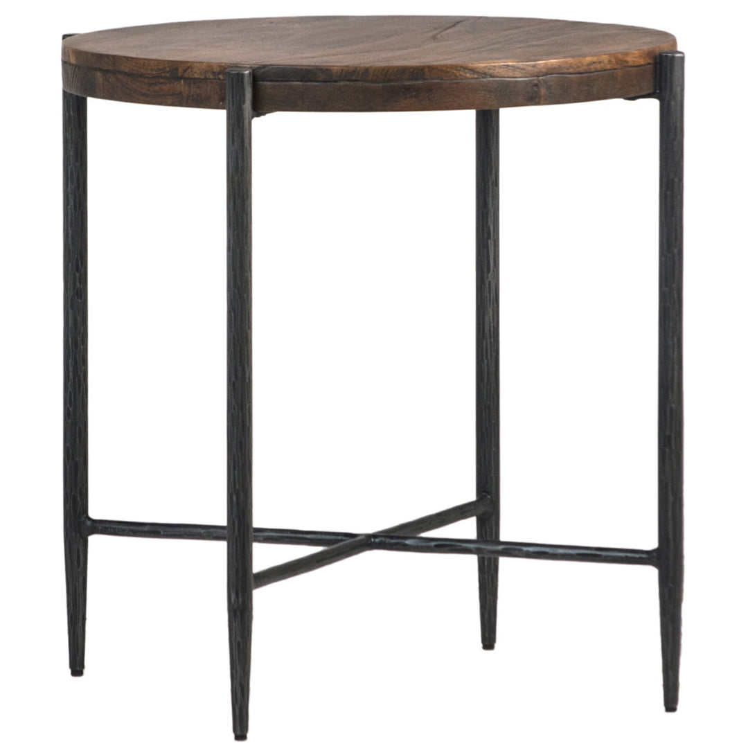 Cassia Wood and Steel Side Table, three-quarter studio view