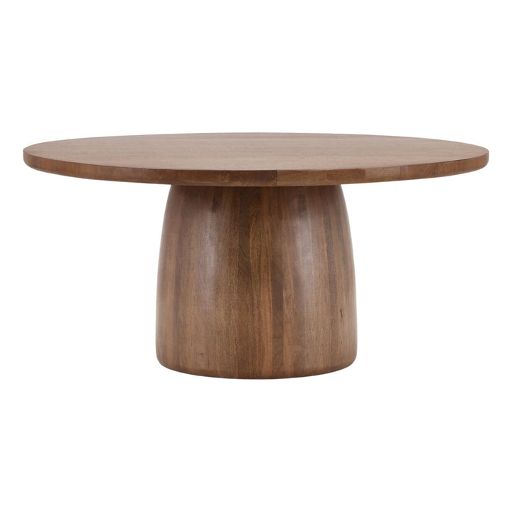 Armond Mango Wood and Steel Dining Table, three-quarter studio view