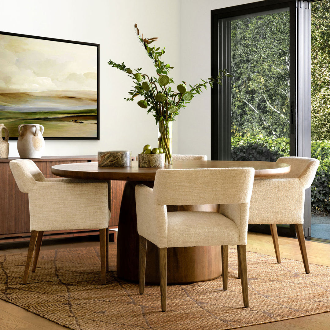 Armond Mango Wood and Steel Dining Table, lifestyle view