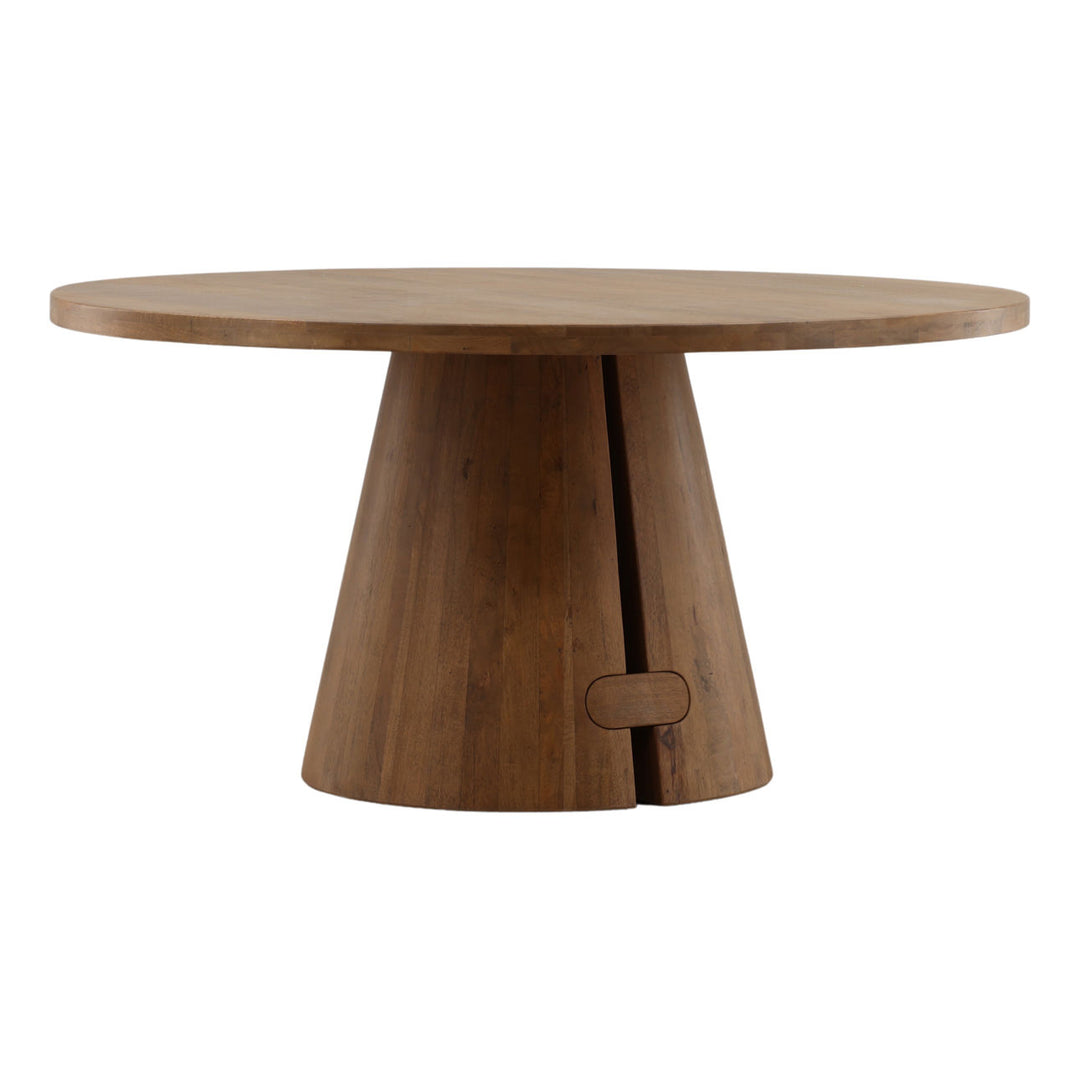 Bramble Mango Wood and Steel Dining Table, three-quarter studio view