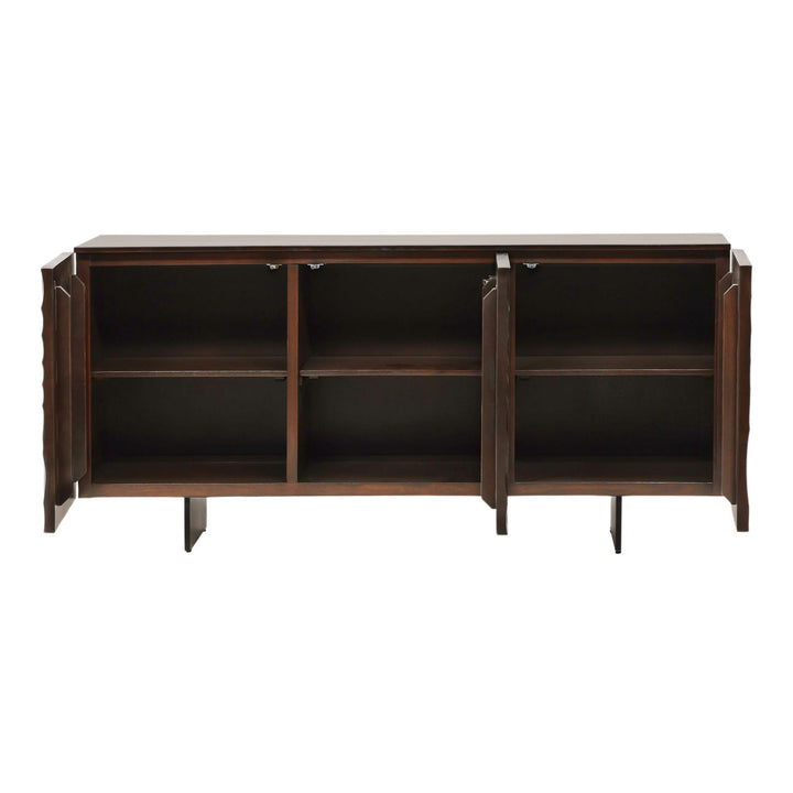 Tavon Acacia and Iron Sideboard, open door view