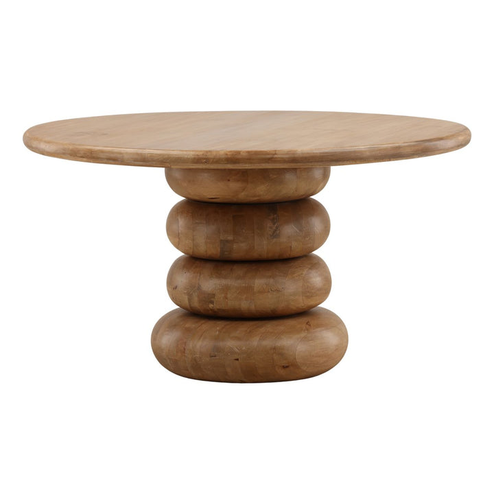 Ansel Mango Wood Round Dining Table, three-quarter studio view