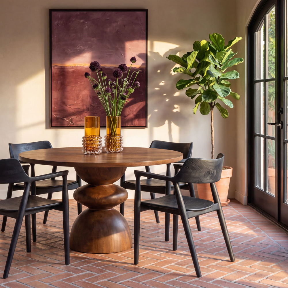 Bram Mango Wood Round Dining Table, lifestyle view