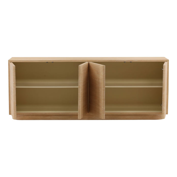 Zane Oak Veneer Sideboard, Four Door, open door view