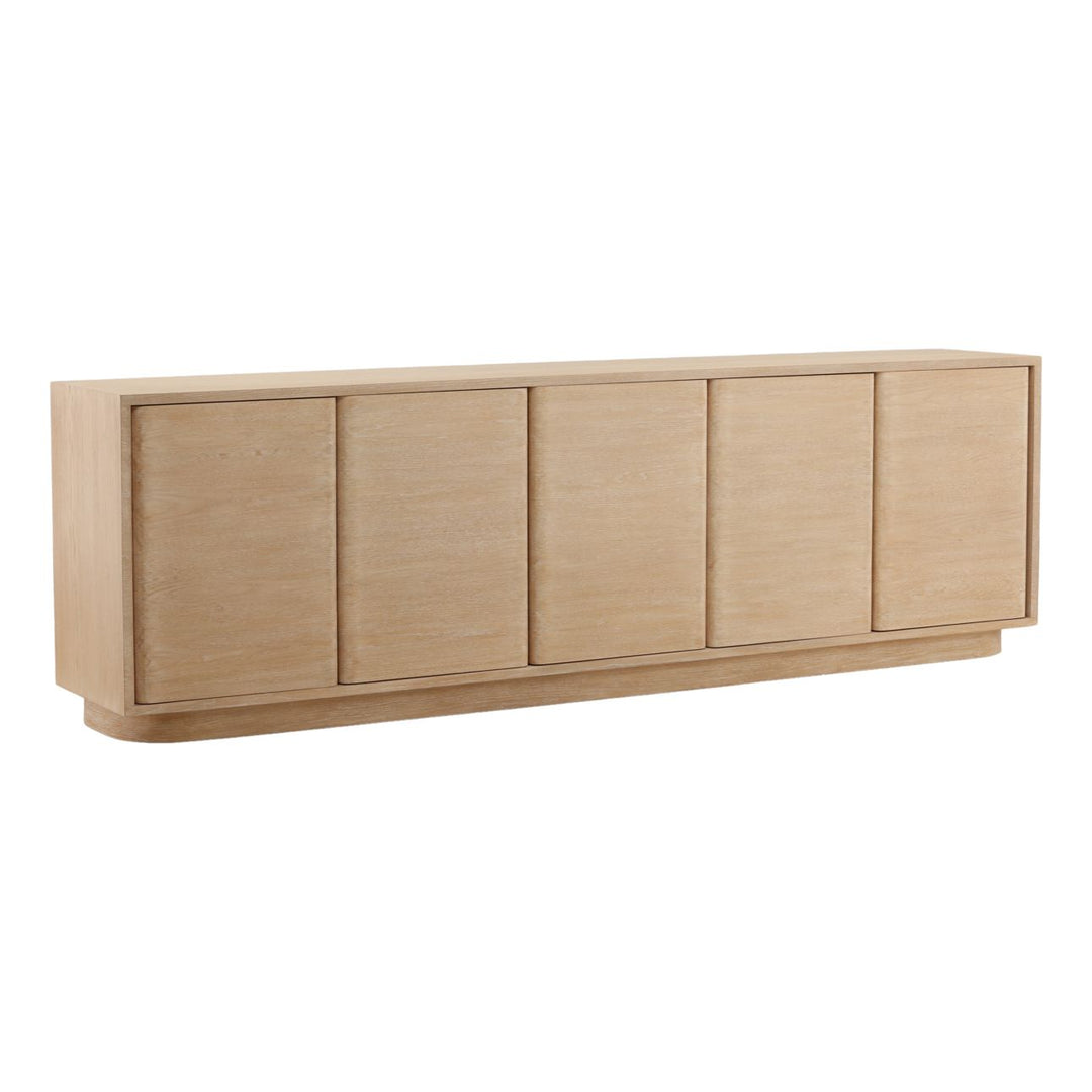 Zane Oak Veneer Sideboard, Five Door, three-quarter studio view