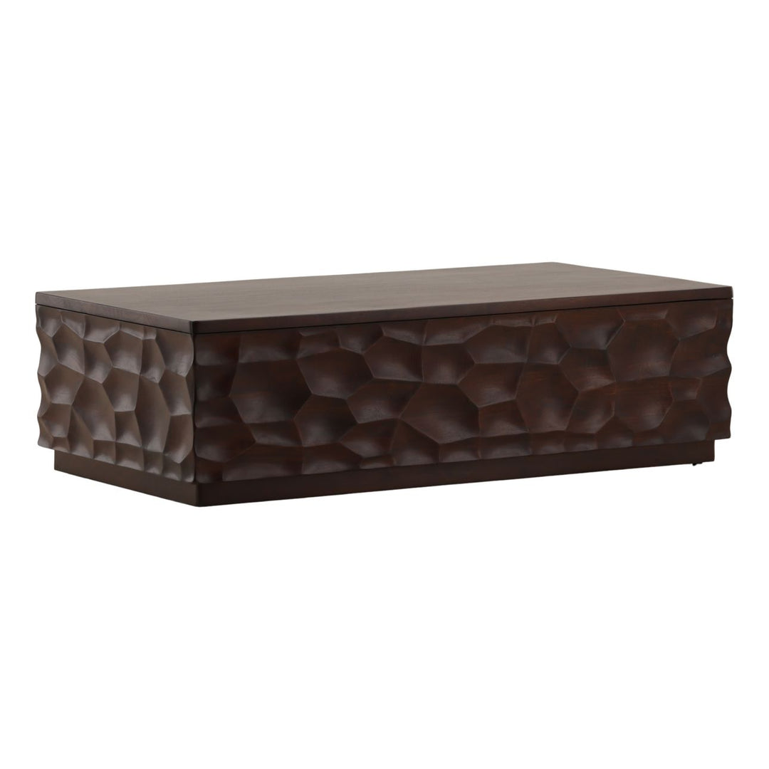Clara Mango Wood Coffee Table, three-quarter studio view