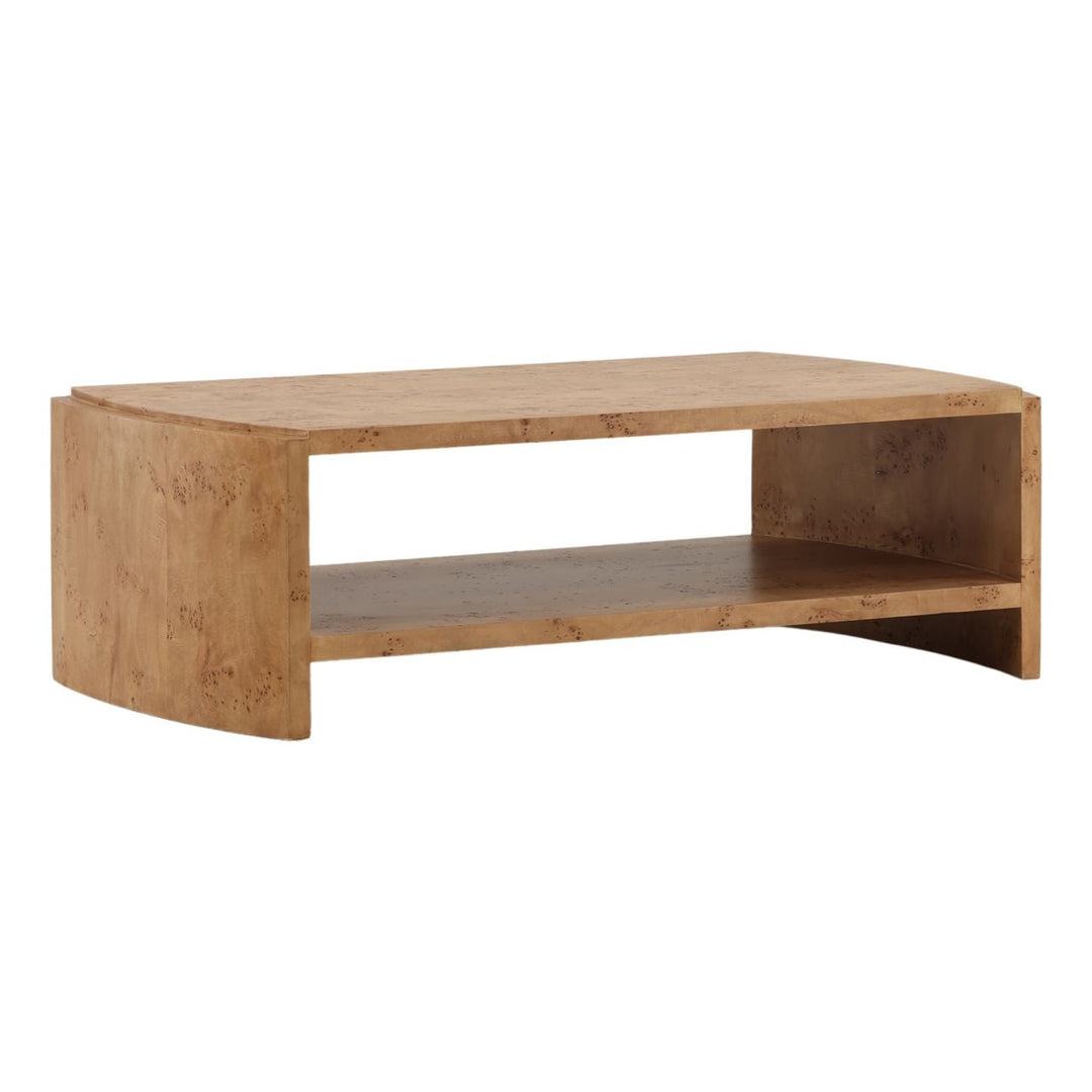 Finley Mappa Burl Coffee Table, three-quarter studio view