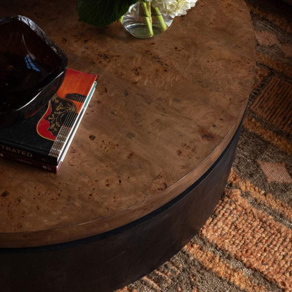 Luca Burl Veneer Coffee Table, lifestyle view