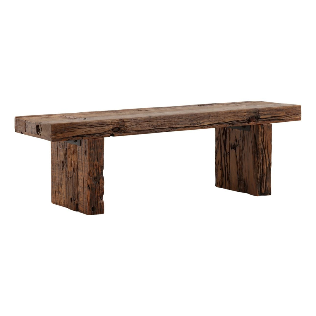 Corin Reclaimed Mango Bench, three-quarter studio view