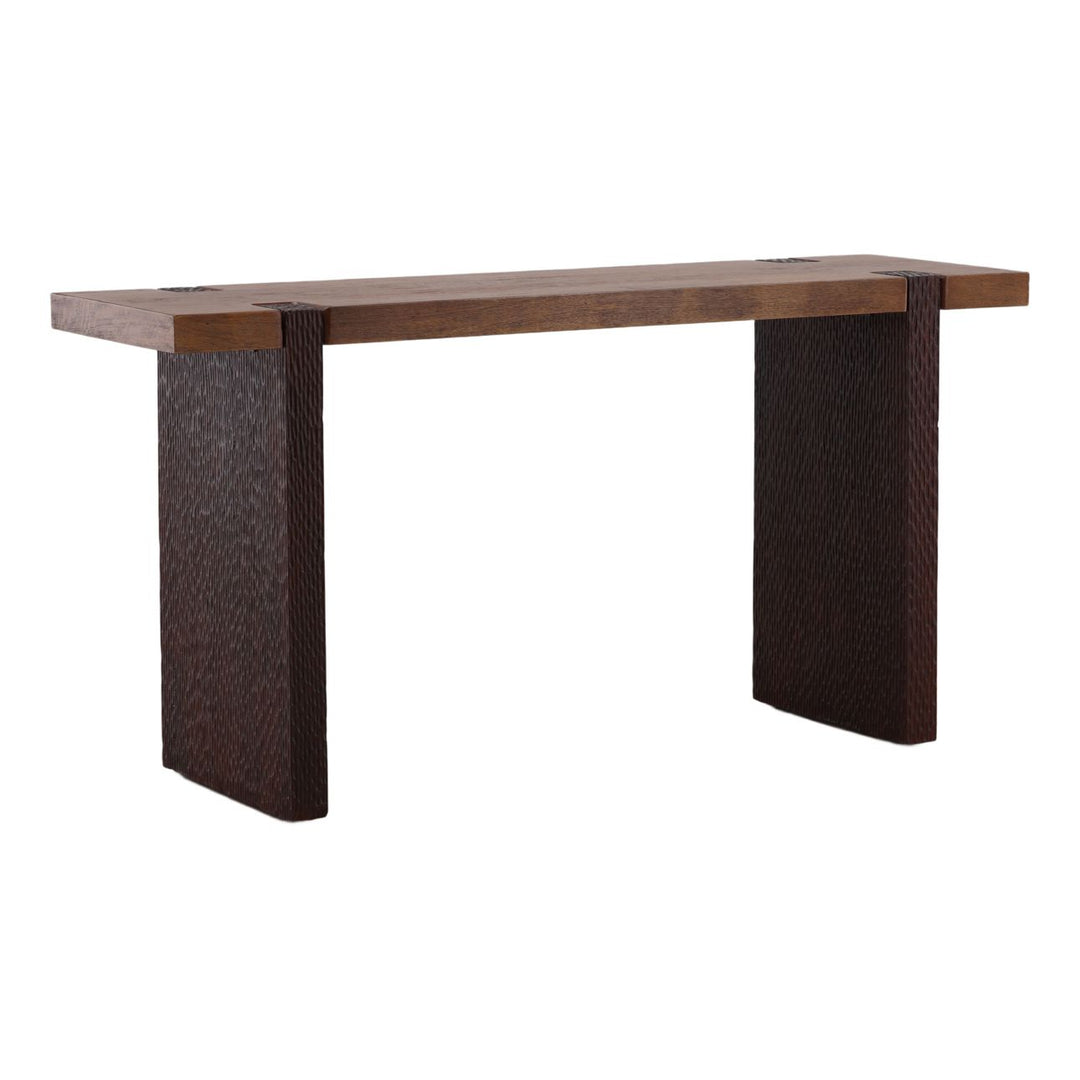 Celan Mango Wood Console Table, three-quarter studio view