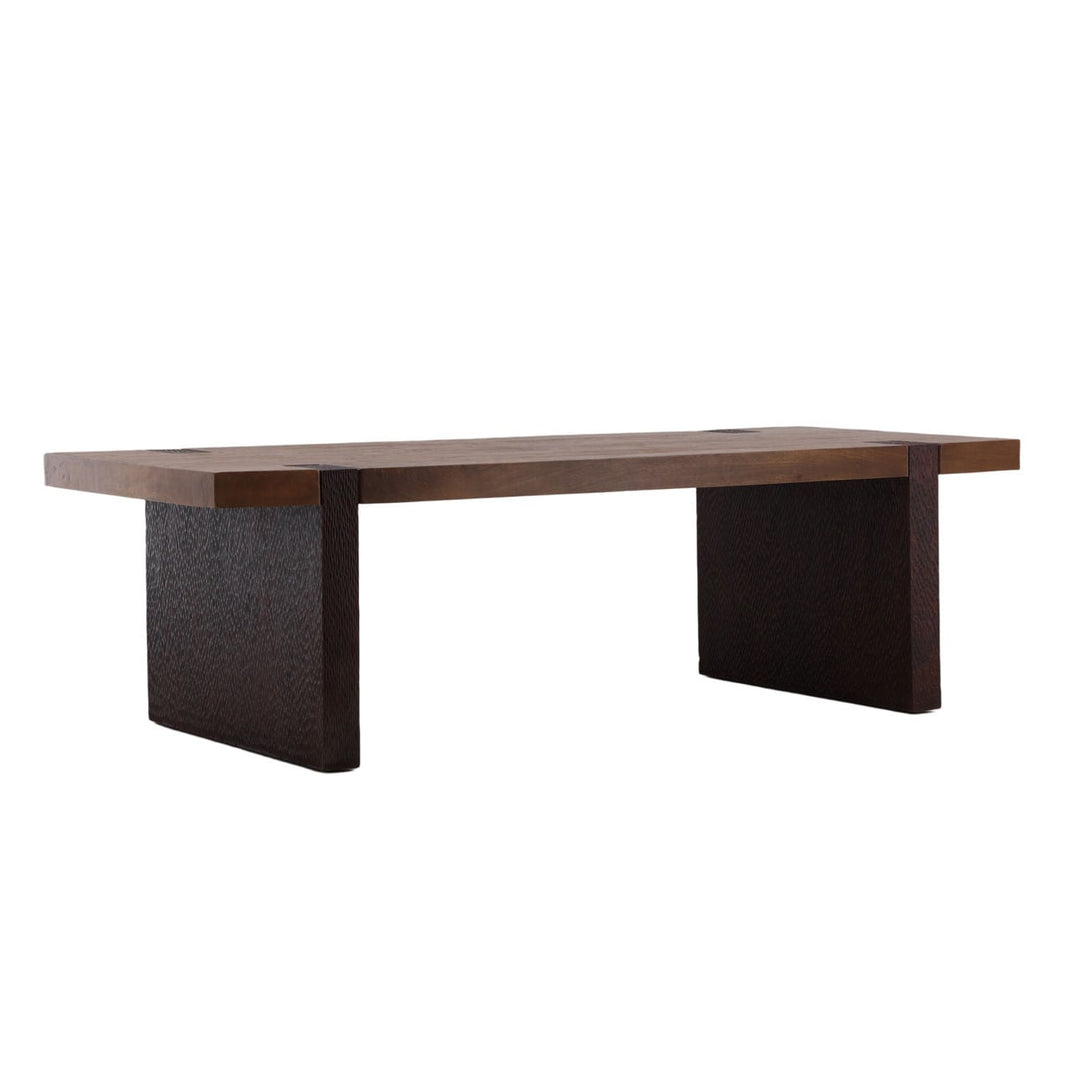Celeste Mango Wood Dining Table, three-quarter studio view