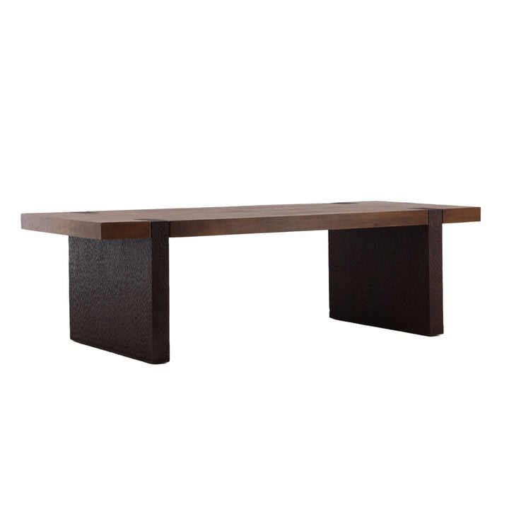 Celeste Mango Wood Dining Table, three-quarter studio view