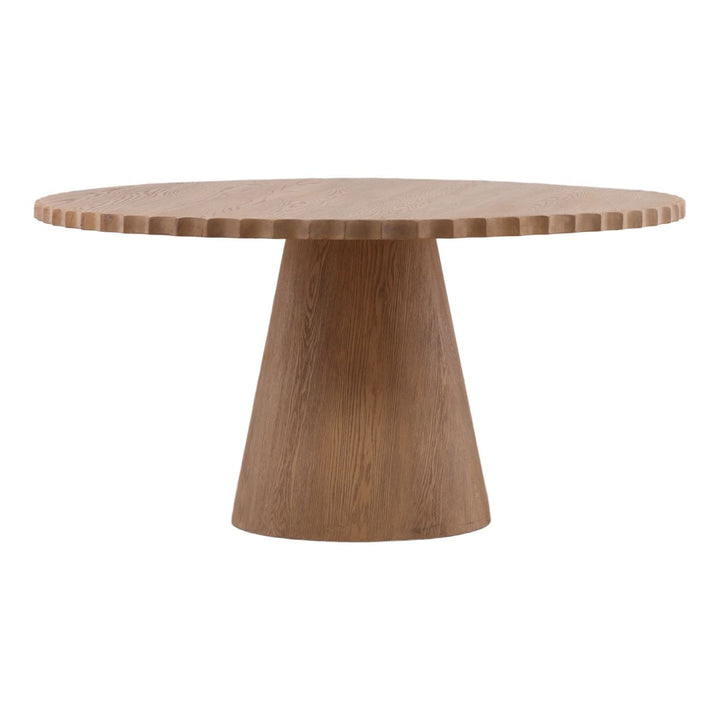 Maddie Natural Oak Veneer Dining Table, three-quarter studio view
