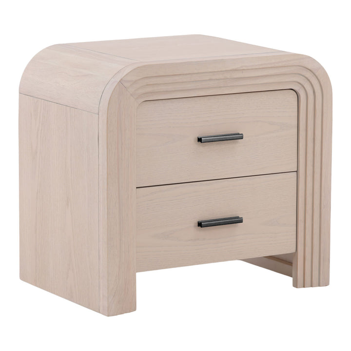 Porter Oak Veneer Nightstand, three-quarter studio view