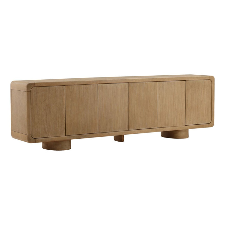 Camilla Oak Veneer Sideboard, Light Warm Wash, three-quarter studio view