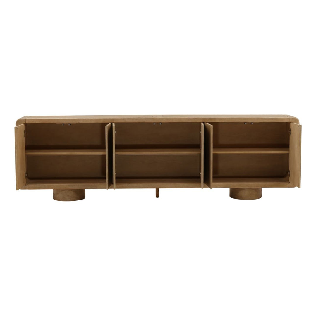 Camilla Oak Veneer Sideboard, Light Warm Wash, open door view
