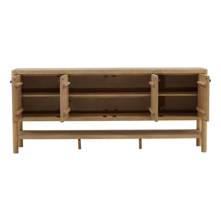 Estelle Oak Veneer Sideboard, Light Warm Wash, open door view
