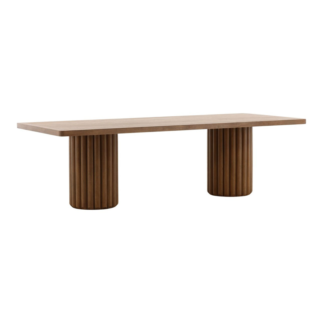 Hayden Oak Veneer Dining Table, Dark Brown, three-quarter studio view