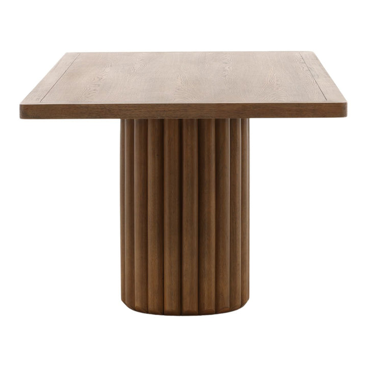 Hayden Oak Veneer Dining Table, Dark Brown, profile view