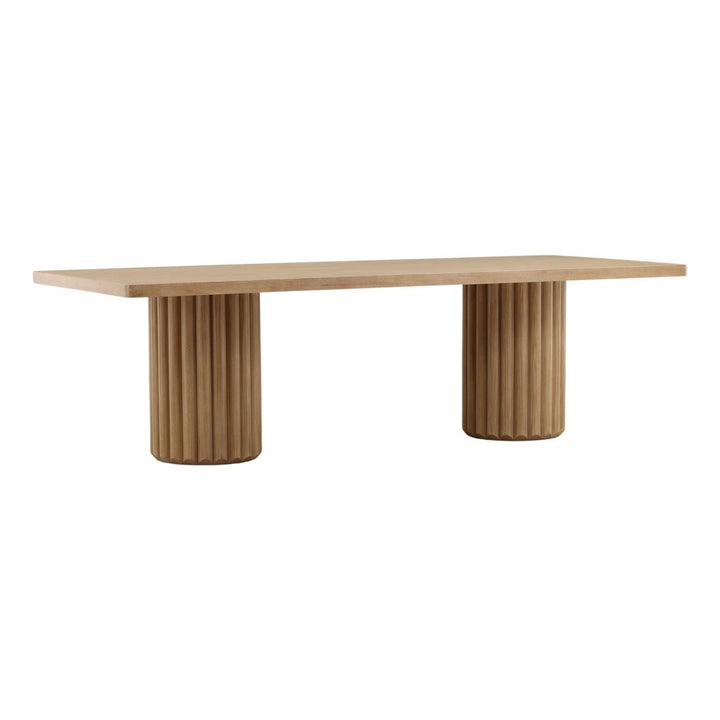 Hayden Oak Veneer Dining Table, Light Warm Wash, three-quarter studio view