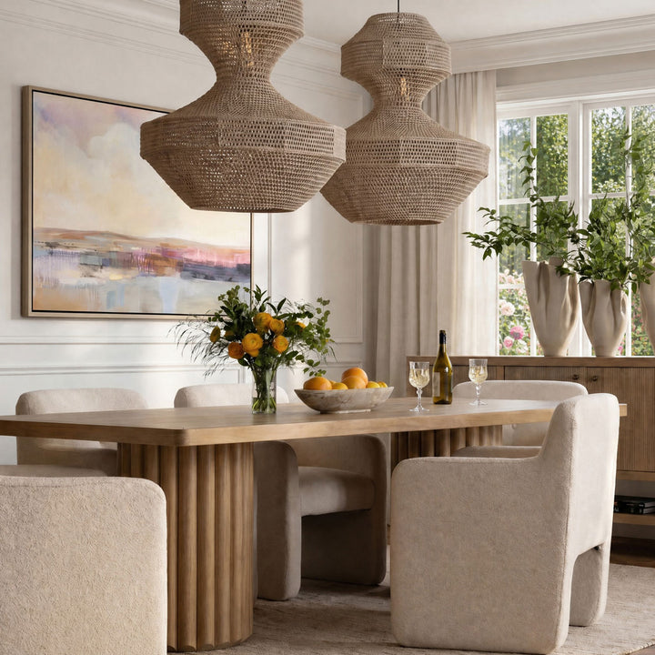 Hayden Oak Veneer Dining Table, Light Warm Wash, lifestyle view