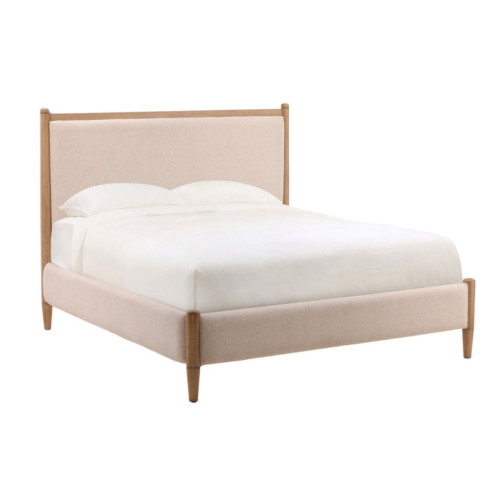 Nora Cream Boucle Bed, Queen, three-quarter studio view