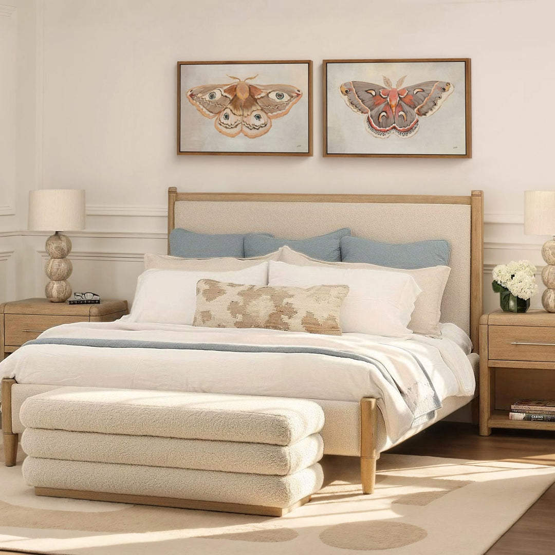 Nora Cream Boucle Bed, Queen, lifestyle view