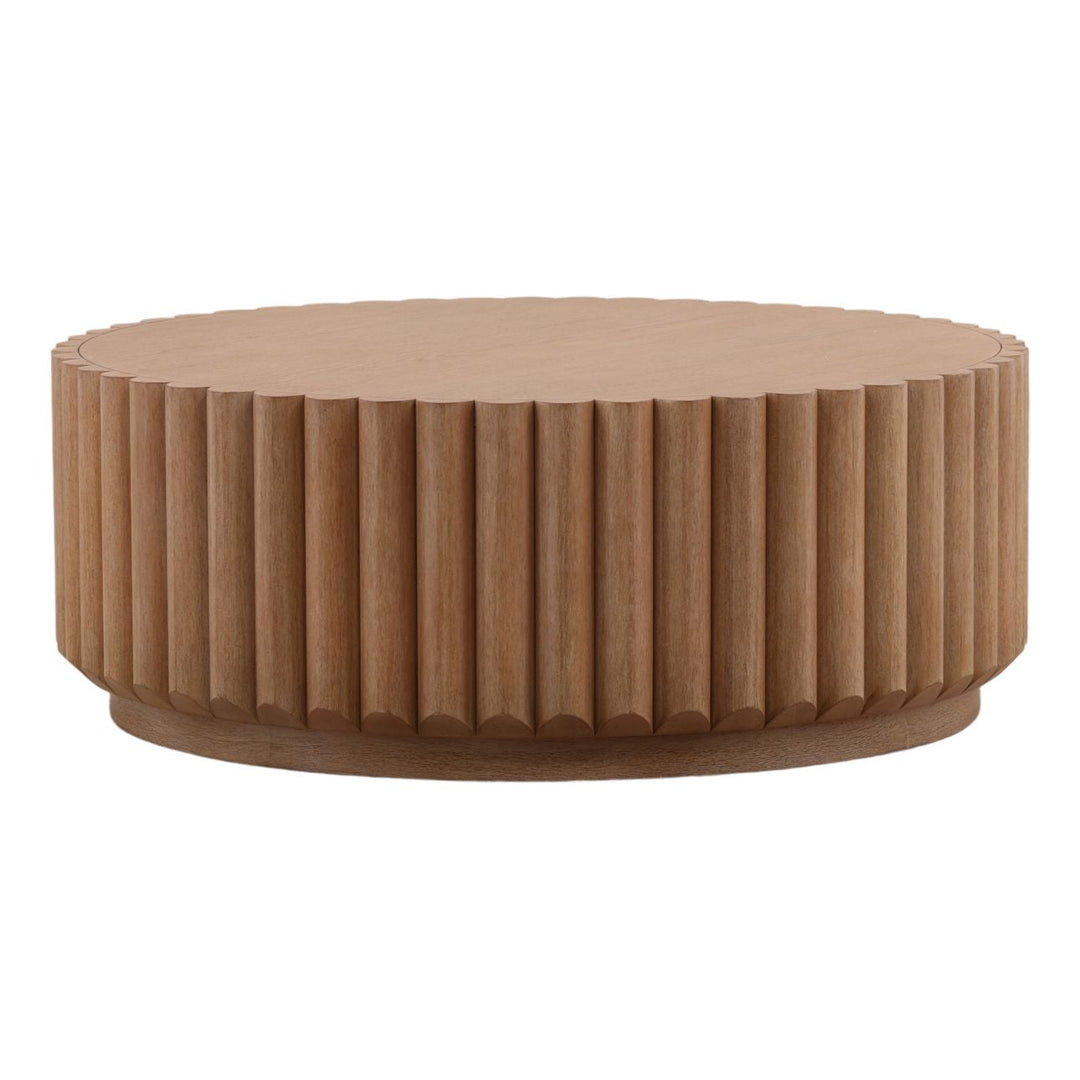 Huxley Oak Veneer Coffee Table, Light Warm Wash, three-quarter studio view