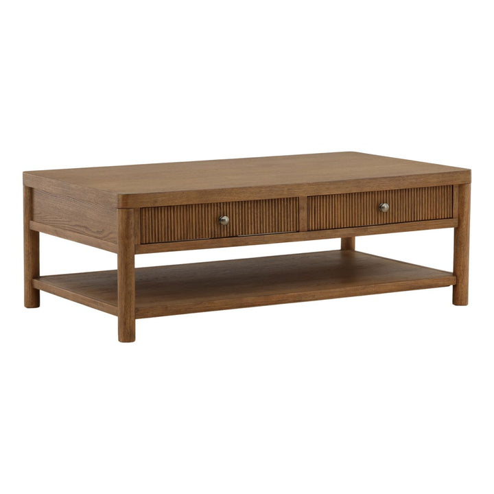 Ronan Oak Veneer Coffee Table, three-quarter studio view