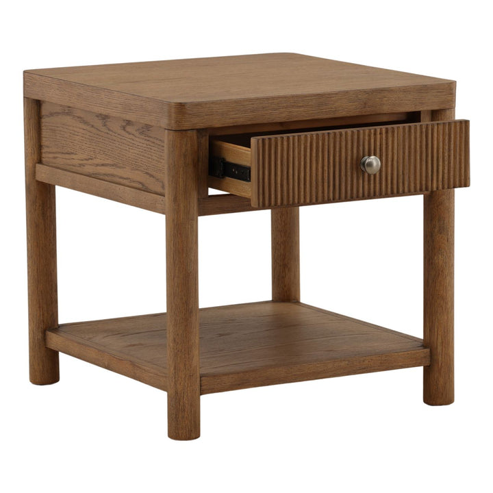 Ronan Wood Storage Side Table, open door view