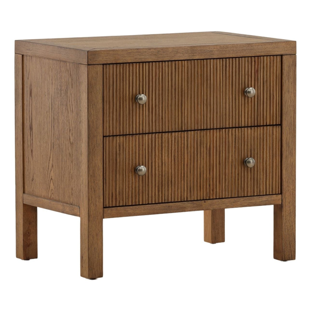 Toren Oak Veneer Nightstand, Brown, three-quarter studio view