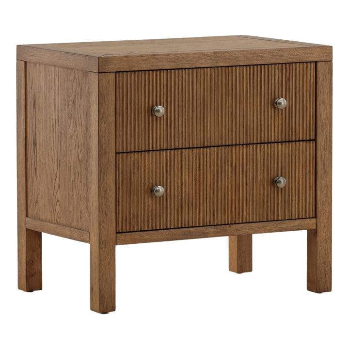 Toren Oak Veneer Nightstand, Brown, three-quarter studio view