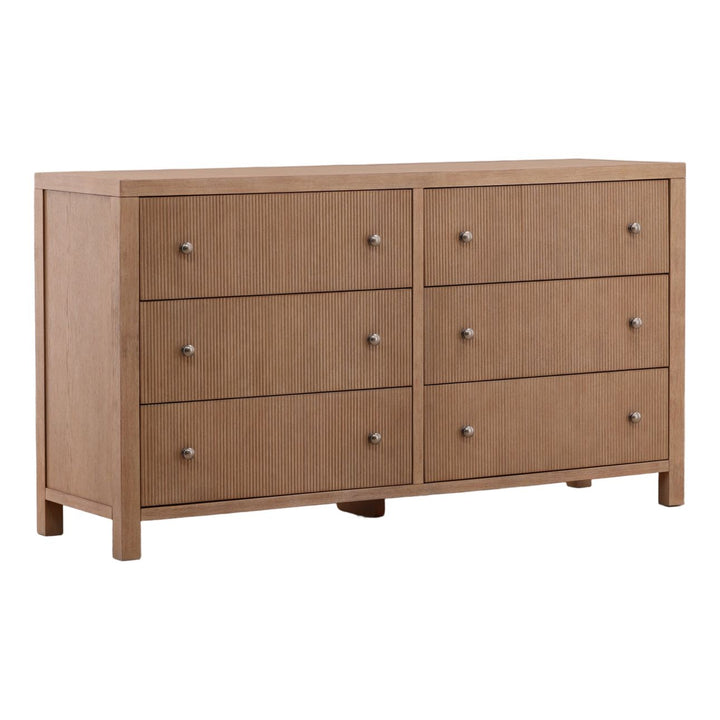 Toren Oak Veneer Dresser, Light Warm Wash, three-quarter studio view