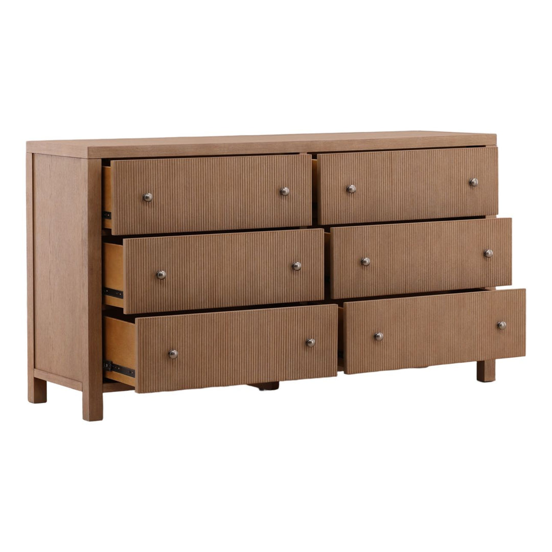Toren Oak Veneer Dresser, Light Warm Wash, open door view