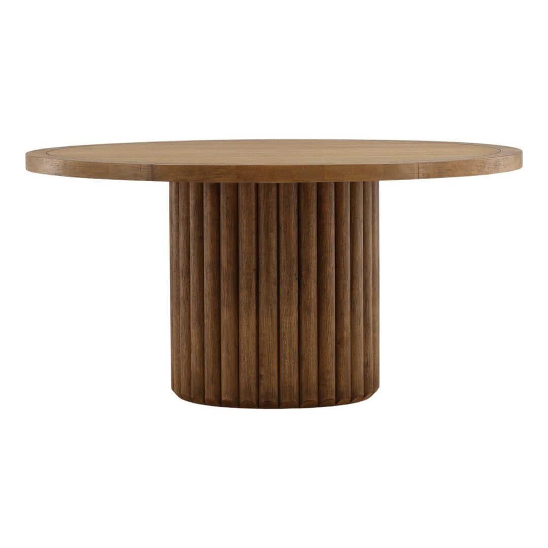 Hayden Dark Oak Veneer Round Dining Table, three-quarter studio view