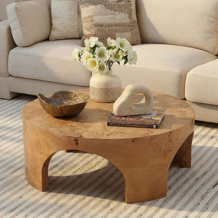 Paula Burl Veneer Coffee Table, lifestyle view